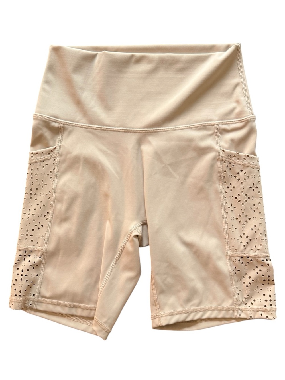 Aerie High-Rise Light Pink Eyelet Active Biker Shorts with Pockets Medium